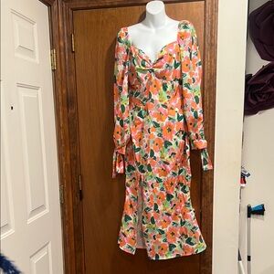PrettyLittleThing Pink and Green Long Sleeve Sundress